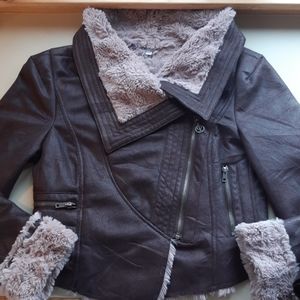 Faux Suede Cropped Zip Bomber lined Jacket Small